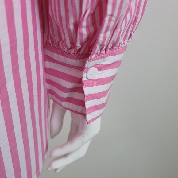 Decjuba Oversized Striped Pink White Button Up Shirt Size S NWOT - Picture 7 of 11